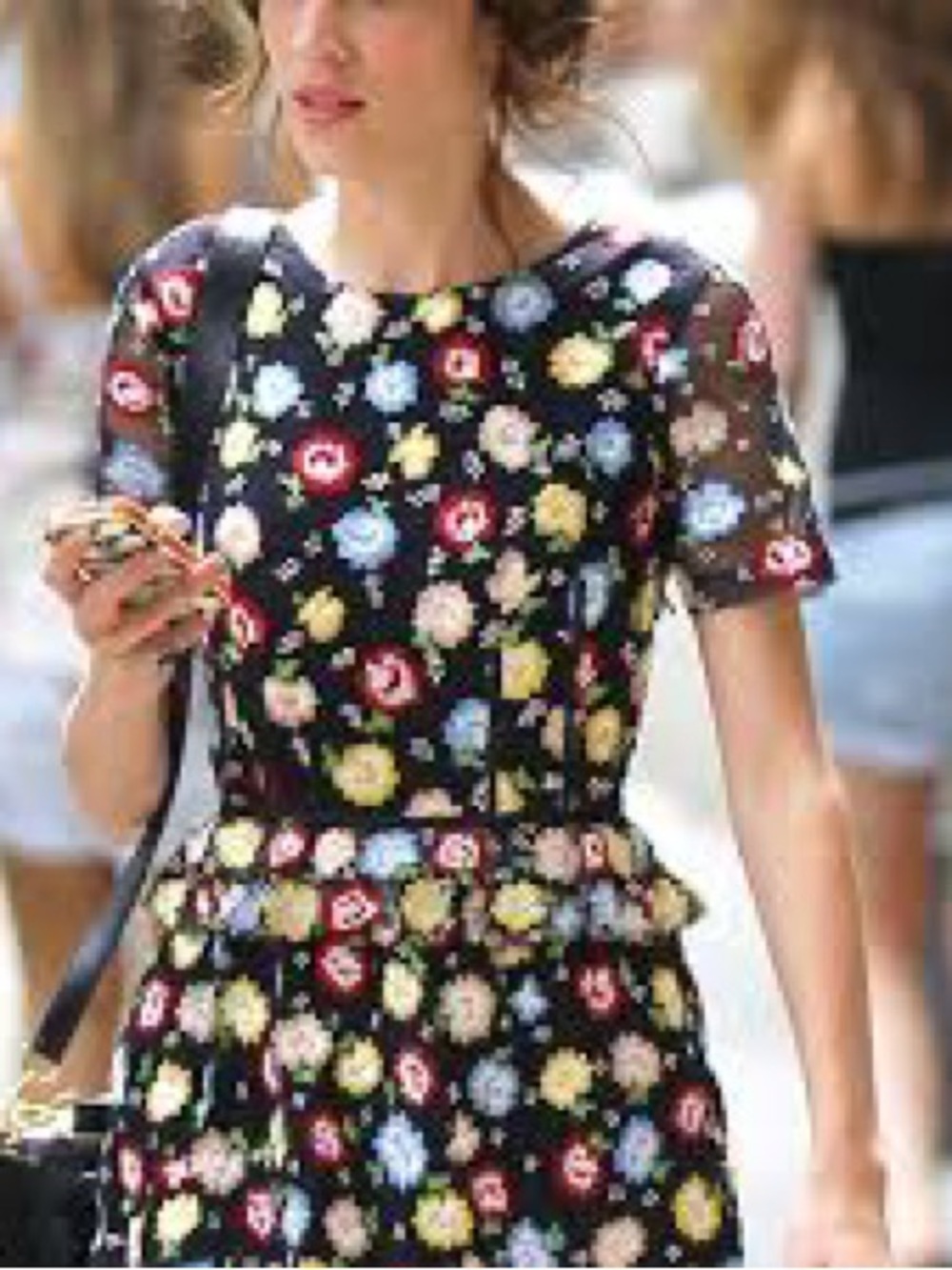 Kenzo Floral Embroidered Peplum Dress Womens 4 36 Black Multi Color Excellent